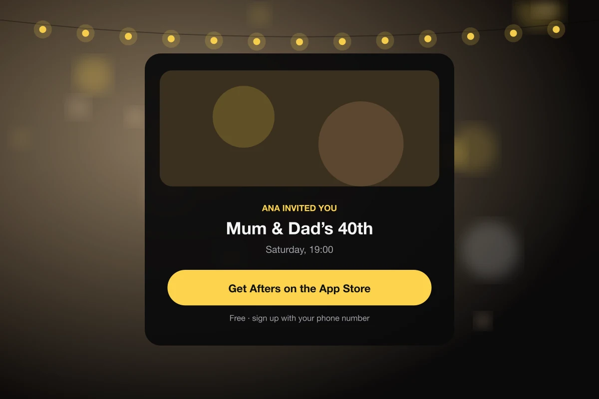 Illustration of the Afters invite page saying who invited you, with one App Store button.